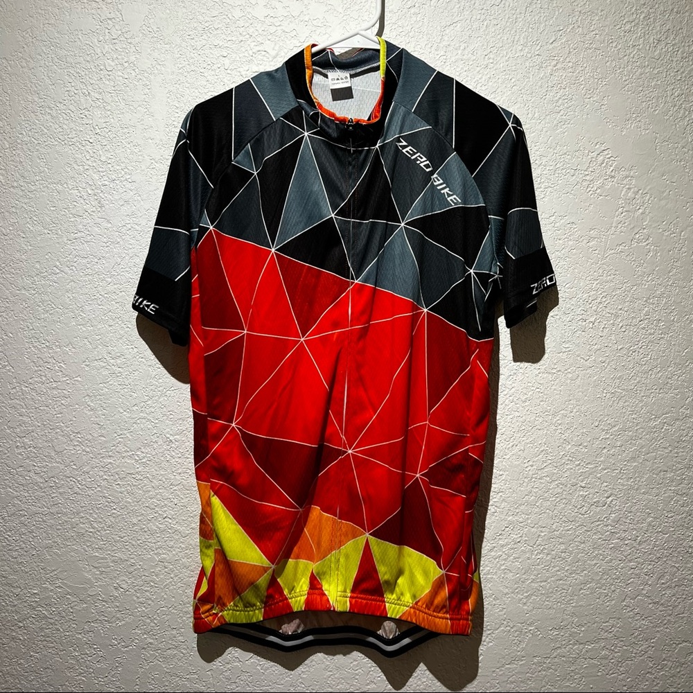 ZERO BIKE Jersey Front Zip Mens L Large Shirt Black Red Orange Yellow